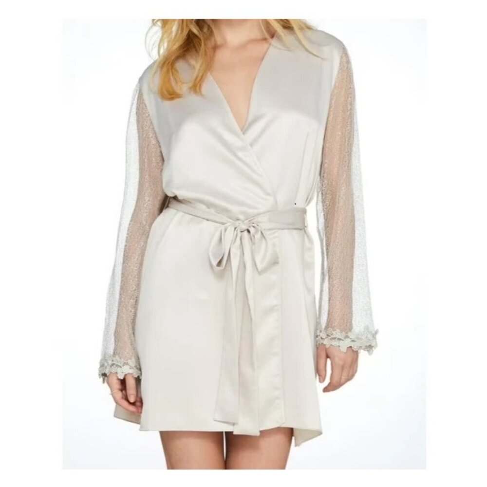 Flora Nikrooz Women's Showstopper Wrap Short Robe, Champagne Beige, Medium